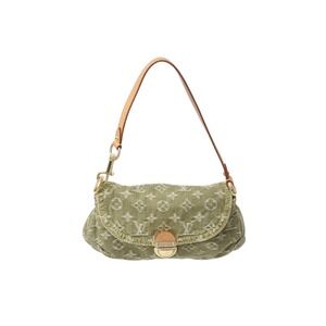 LOUIS VUITTON Pleaty One Shoulder Hobo Bag Monogram Denim Khaki Green